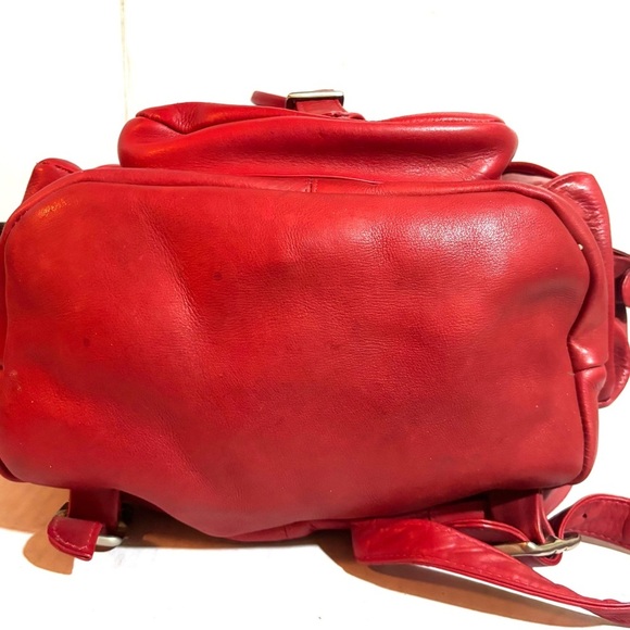 Vintage red leather unisex backpack - Picture 4 of 11